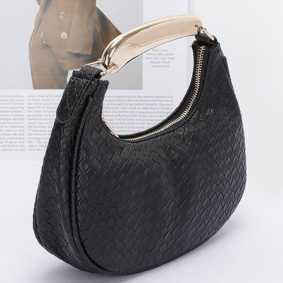 Embossed Faux Leather Metal Handle Bag - Picture 3 of 8